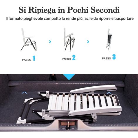 Sedia Da Giardino Mojawo Pieghevole In Alluminio – Schienale Alto Regolabile In 7 Posizioni, Resistente Alle Intemperie, Argento/nero, 54x64x106 Cm