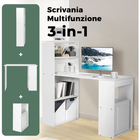 Scrivania Computer COSTWAY 80x40x74 Cm - 2 Ripiani, Bianco, Salvaspazio Per Casa E Ufficio - Foto 8