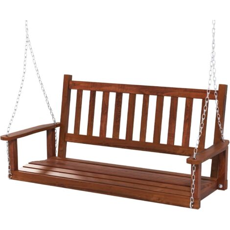 COSTWAY Altalena da Giardino in Legno per 2 Persone, Panchina Sospese in Legno con Capacità di Peso di 230 kg, Sedia a Dondolo per Giardino, Cortile (136 x 67 x 63 cm, Marrone)