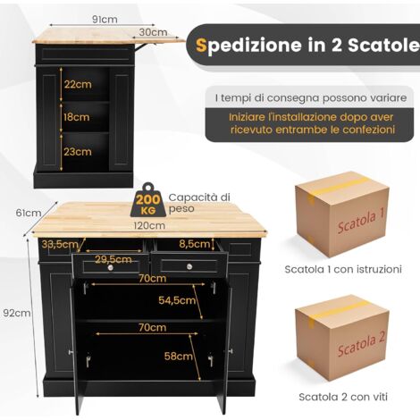COSTWAY Credenza Buffet da Soggiorno con 2 Ante e 2 Ripiani Regolabili a 5 Livelli, Credenza