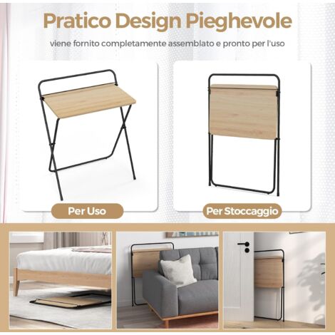 COSTWAY Scrivania Pieghevole A X, Compatta Con Supporto Tablet, Per Home Office E Spazi Piccoli, Già Montata, 64x43x80 Cm - 4