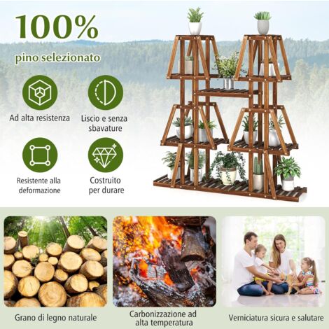 Uneedem Supporto Per Piante In Legno 5 Ripiani | Per Interni/Esterni Con 10 Posti Per Vasi, Resistente Alle Intemperie, Balcone O Giardino - 5