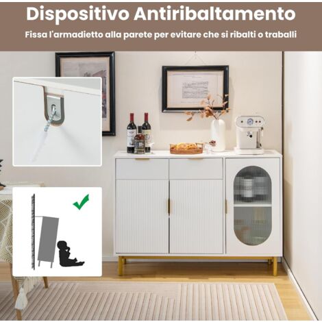 COSTWAY Credenza Da Cucina, Mobile Da Cucina Moderno Con 6 Ripiani Regolabili Per Cucina Sala Da Pranzo E Soggiorno 60 X 40 X 120 Cm 82109461