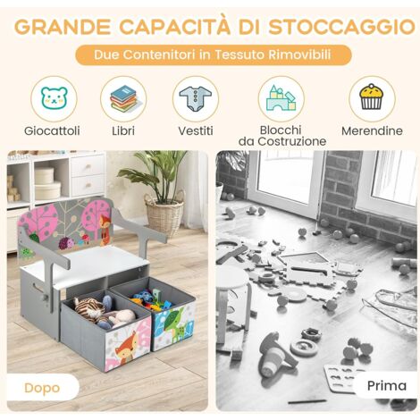 Cassapanca Bambini 3 In 1 COSTWAY - Trasformabile In Tavolo E Sedia, Contenitore Giocattoli Bianco - Foto 8