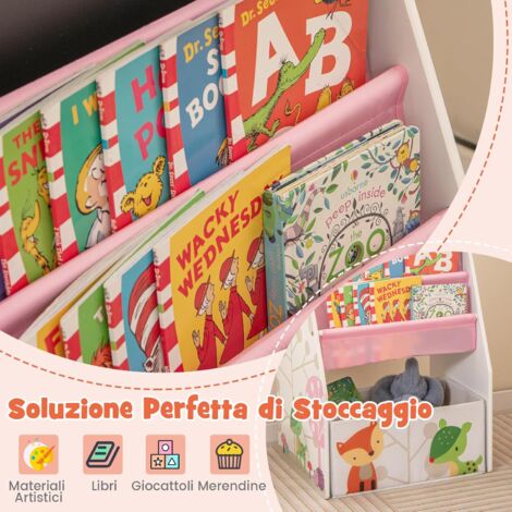 Cavalletto Doppio Lato Per Bambini COSTWAY - Con Lavagna Magnetica, Tavolo E Libreria
