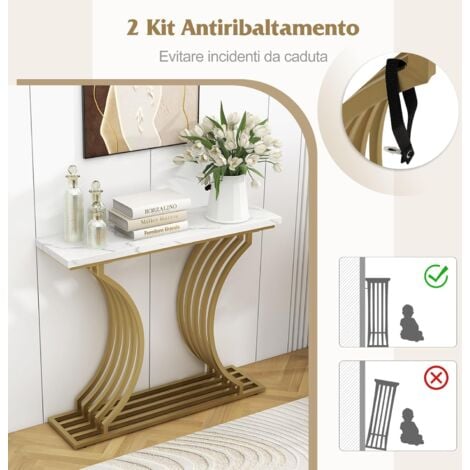 Tavolo Consolle Moderno COSTWAY - Piano Finto Marmo, Gambe In Metallo - 110 Cm - Foto 7