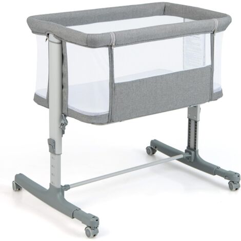 COSTWAY Culla Neonato Fianco Letto 3 in 1, Lettino Neonato Dondolo con Materasso, Culla Co-Sleeping Fino a 9kg, Altezza Regolabili, Inclinazione di 10°, 84x 59,5x 80,5cm (Modello 2, Grigio Chiaro)