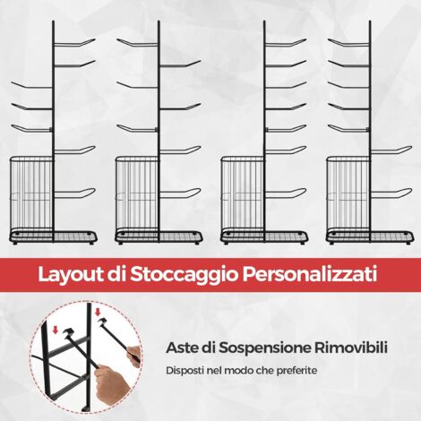 Luplom Scaffale per pallacanestro 7 palline da sport, organizer con ganci, stabile in piedi da garage, supporto verticale per pallavolo, calcio, badminton, nero