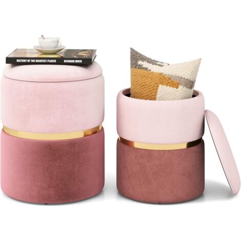 COSTWAY Set di 2 Pouf Moderni in Velluto, Pouf Rotondi Imbottiti da 32L + 21L con Seduta in Spugna, Sgabelli Decorativi Bicolori per Soggiorno, Camera da Letto, Rosa
