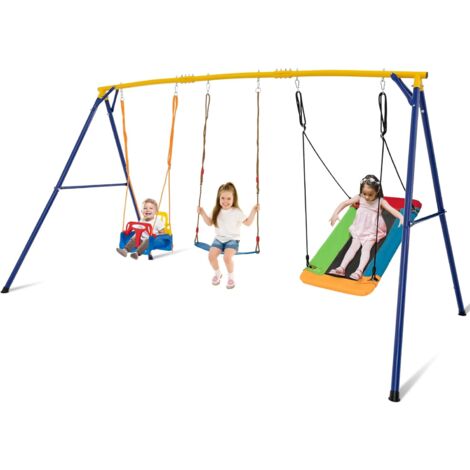 COSTWAY Set di Altalene da Interno e da Esterno, 3 in 1 Altalena da Giardino per Bambini, Corde Regolabili, per Giardino e Parco, Portata 300 kg