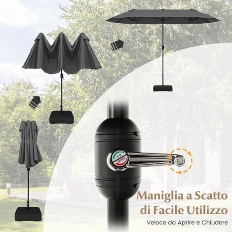 Ombrellone Con Manovella In Alluminio – Diametro 300/350 Cm, Beige/grigio, Antivento, Protezione UV, Con/senza LED