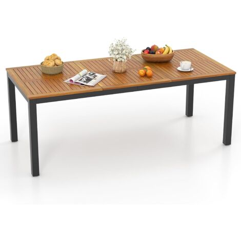 COSTWAY Tavolo da Pranzo con 8 Posti, Tavolo da Giardino 200 cm in Legno con Foro per Ombrellone, Gambe in Metallo e Piedini Regolabili, per Giardino, Cortile, Portata 75 kg