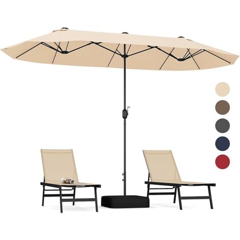 COSTWAY Ombrellone Doppio da Giardino 4 x 2m, Ombrellone Parasole con Apertura a Manovella e Base, Ombrellone da Giardino per Patio, Cortile, Ristorante, Beige (1/5)