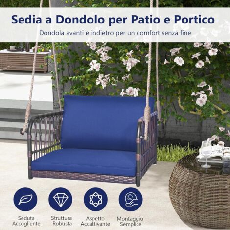 Altalena Rattan Pe Giardino LIFEZEAL Altalena In Rattan PE Per Giardino, Sedia Pensile In Vimini Con Cuscino E Schienale, Dondoli Per Portico Con Telaio In Metallo E 2 Robuste Corde Per Appenderla