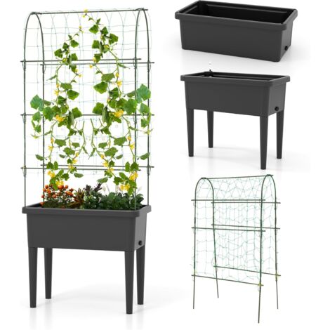 COSTWAY Fioriera Rialzata Autoirrigante, Orto Rialzato per Giardino con Grigliato, Indicatore Livello d'Acqua e Fori di Drenaggio per Ortaggi, Fiori, Erbe Aromatiche e Piante Rampicanti