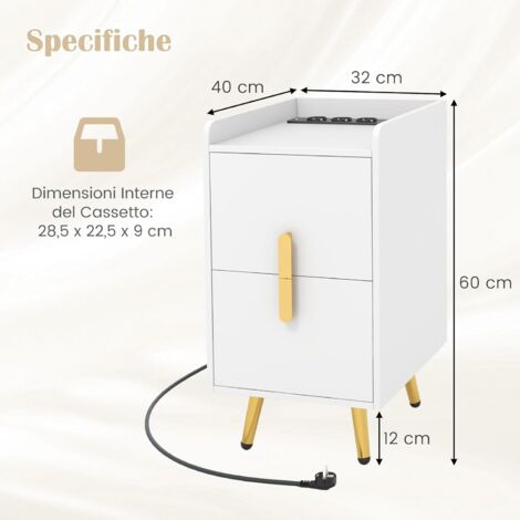 Yoobure Comodino Con Stazione Di Ricarica USB E Prese - Cassetti In Tessuto E Ripiano Aperto - Per Piccoli Spazi, 2 Porte, 2 USB, Marrone - 3