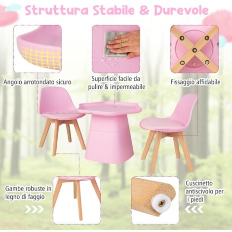 Set Tavolo E 4 Sedie Per Bambini 5 In 1 In Faggio Massiccio FSC – Bianco, Da 1 A 6 Anni