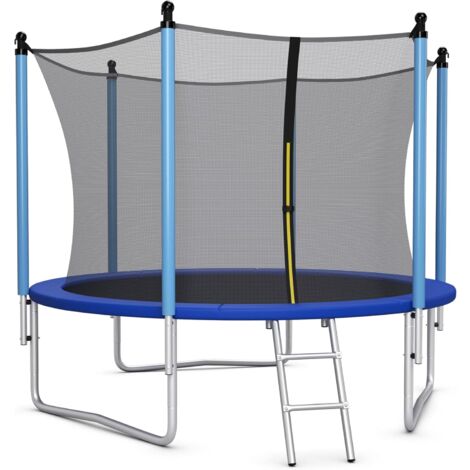 COSTWAY Tappeto Elastico per Bambini 244/305/366/427cm Certificato GS, Trampolino Elastico da Interno ed Esterno con Rete, Tubi Galvanizzati Antiruggine e Scala