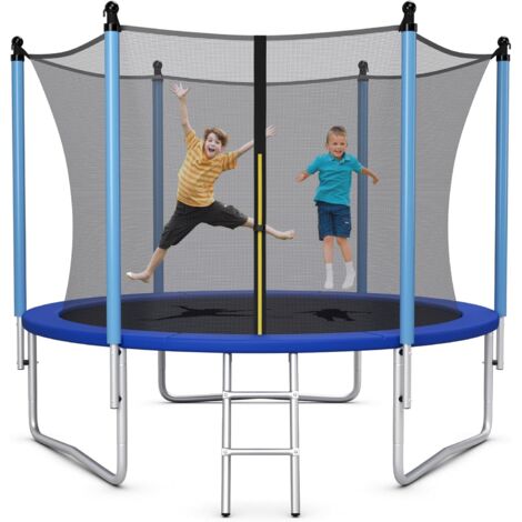 COSTWAY Tappeto Elastico per Bambini 244/305/366/427cm Certificato GS, Trampolino Elastico da Interno ed Esterno con Rete, Tubi Galvanizzati Antiruggine e Scala