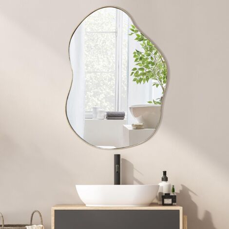 QDSSDECO Specchio Da Parete A LED 58x58 Cm, Forma Irregolare Senza Cornice, Dimmerabile Touch, Antiappannamento, IP54 Per Bagno E Soggiorno - 2