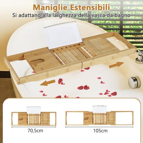 Vassoio Per Vasca Da Bagno In Bambù - 70 Cm, Con Portabicchieri, Per Cellulare E Tablet, Naturale - Foto 7