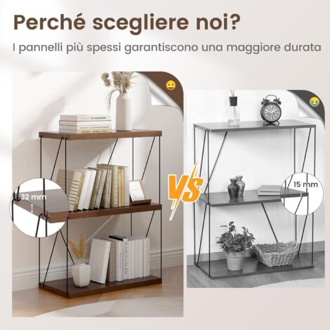 Libreria A 3 Ripiani In Metallo E MDF | Piccola Scaffalatura Industrial 44x28x68 Cm | Per Soggiorno, Camera, Ufficio