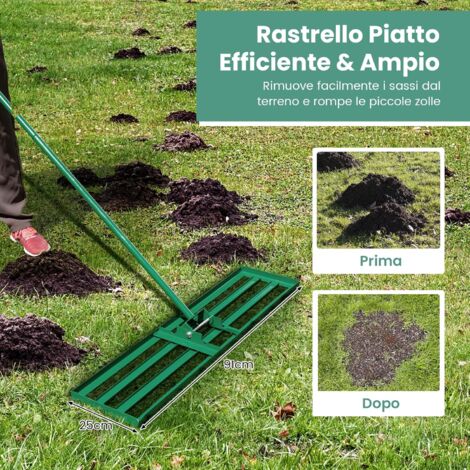 VEVOR Rastrello Livellatore Per Prato, Livellatore In Acciaio Al Carbonio Antiruggine Con Manico Da 2130 Mm Piastra Di Base Da 254 X 762 Mm Regolabili Per Campo Da Golf Da Giardino 88727001