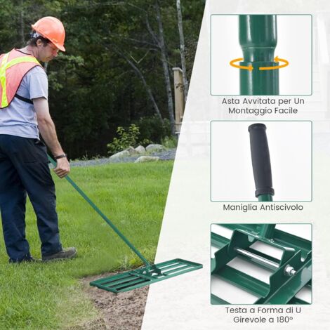 Rastrello Da Giardino A Mano In Acciaio Inox Con Manico Ergonomico In Legno - 5 Rebbi, Attrezzo Per Diserbo E Arieggiatura Del Terreno - Coltivatore Manuale Con Foro Per Appenderlo