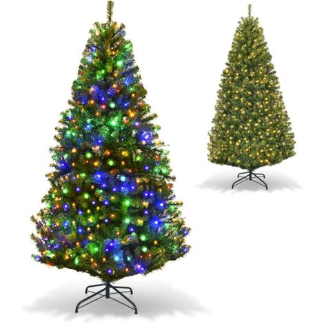 COSTWAY Albero di Natale 120/150/180/210 cm, Albero di Natale con Luci Incorporate 11 Modalità di Illuminazione, 300/600/1000/1570 Rami e Base in Metallo, Perfetta per Casa e Negozio (180cm)