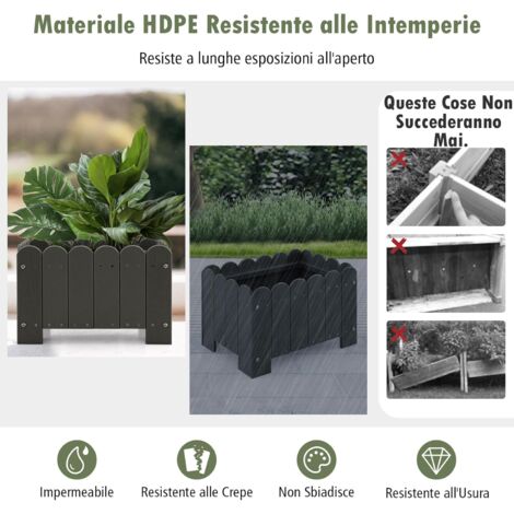Fioriera Alta 43,2 Cm Con Foro Di Drenaggio E Sottovaso - Moderna E Grande Per Piante Da Interno Ed Esterno, Colore Grigio