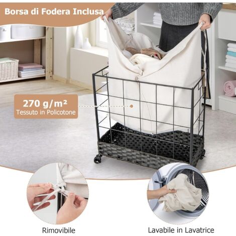 Knovkeey Cesto Portabiancheria Con Ruote - 160 Litri, In Tessuto Oxford E Metall, Nero, Con Coperchio - 2