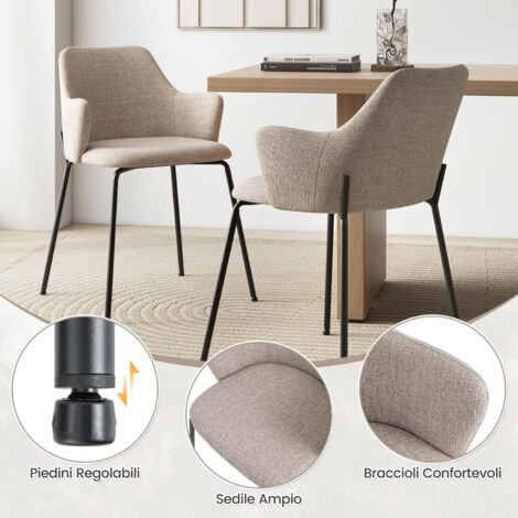 COSTWAY Set 2 Sedie Da Pranzo In Rattan PE E Metallo – Grigio, 57x53x78cm, Portata 150kg - 3