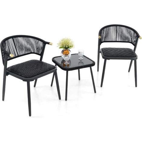 Set di 3 mobili da giardino 2 sgabelli e tavolo in poly rattan brown