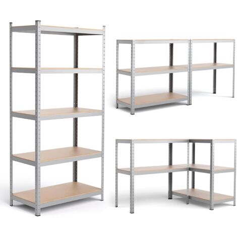 COSTWAY Scaffale A 5 Livelli In Acciaio – Libreria 9 Cubi Marrone Rustico, Kit Anti-Ribaltamento, 240 Kg Di Capacità - 4