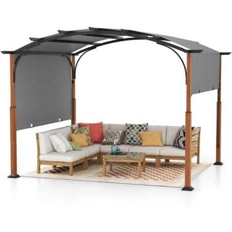 COSTWAY Gazebo Pergola da Giardino 3 x 3,6 m, Pergola da Esterno con Telaio Curvo e Tettuccio Retrattile, con Struttura in Metallo, per Giardino, Patio e Portico (Grigio)