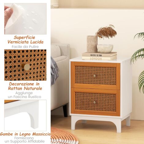 NMDCDH Comodino in Rattan in Legno, Comodino Semplice e Moderno con 2 cassetti per Camera da Letto, Comodino Multifunzione Nero, unità di immagazzinaggio Soggiorno Camera da Letto 54 (Dim