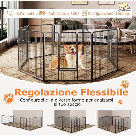COSTWAY Recinto per Cani Interno ed Esterno, 8 Pannelli Altezza 60/80 CM Recinzione per Piccoli/Medi Animali/Coniglio/Gatto, Cancelletto Portatile Pieghevole con Porta (190 x 80 cm