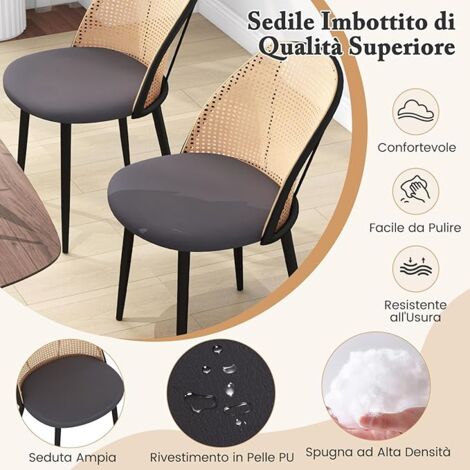 COSTWAY Set 2 Sedie Da Pranzo In Rattan PE E Metallo – Grigio, Ergonomiche, 150kg Di Portata, 57x53x78cm