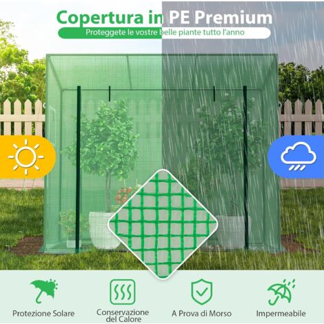 Serra Da Giardino COSTWAY 200x77x169 Cm - Copertura In PE, Struttura Metallo, Porta Con Cerniera, Finestre Rete, Per Orto E Piante