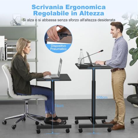 Tavolo A Rotelle Per Letto E Divano, Scrivania Portatile Per Computer, Altezza Regolabile Con Ruote E Freni, Porta Tablet E Bicchiere (nero)