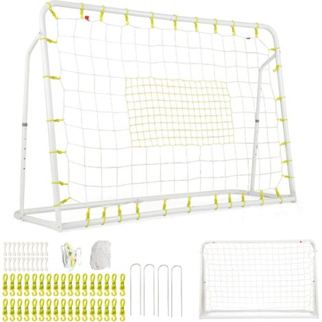 COSTWAY Set di Reti da Calcio 2-in-1 per Bambini: Ribalta e Porta da Calcio 187 x 122,5 cm, Set di Rete di Rimbalzo e Rete da Calcio Regolabile, Struttura in Metallo Robusto