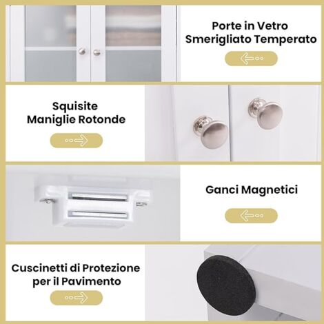 Armadio del bagno con anta singolae e 2 mensole regolabili, Organizer verticale per bagno e salone Bianco