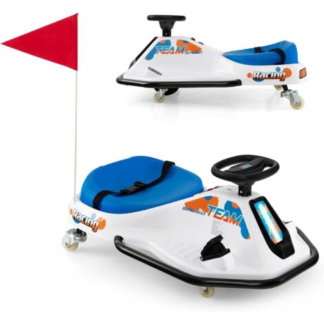 COSTWAY 24 V Go Kart per bambini, Auto Drift con Giro a 360°, con Connessione Wireless USB Radio Musica e 3 Bandierine, Avviso Lento, 3-8 km/h, per Bambini 3+ Anni