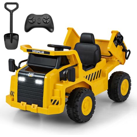 COSTWAY 12V Caterpillar Veicolo da Costruzione Elettrico, Macchina Elettrica per Bambini con Telecomando Paletta e Cassone Basculante, 3-4 km/h, per Bambini 3-6 Anni