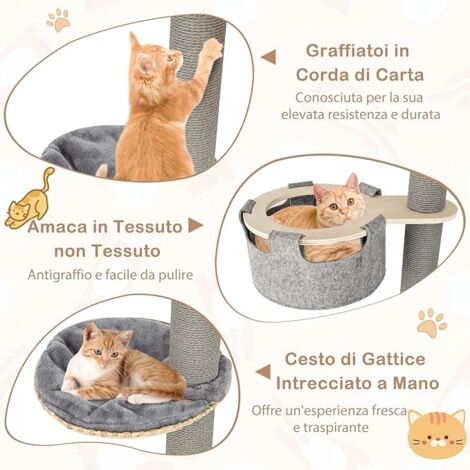 Tiragraffi A Soffitto PETEPELA A Forma Di Cactus - Alto 216-285cm Con Amaca, Piattaforme E Sisal Per Gatti - Foto 6