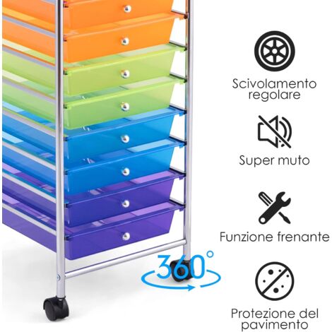 Carrello Di Stoccaggio Con 12 Cassetti, Carrello Portaoggetti Con 4 Ru Carrello Multiuso Per Scuola Ufficio Cucina 64 X 38 X 62 Cm 12 Cassetti Macaron