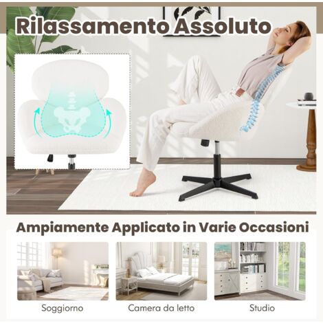 COSTWAY Sedia Girevole a Gambe Incrociate, con Altezza Regolabile