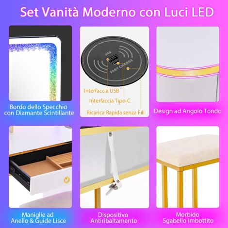 Specchio con 2 luci e presa di corrente - Arredamento e Casalinghi In