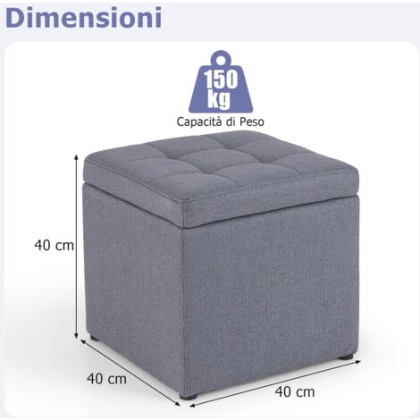 Pouf Contenitore Quadrato In Lino Grigio - Seduta, Poggiapiedi E Box 35L - Foto 8