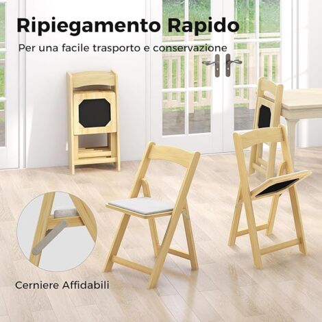 Set 2 Sedie Da Pranzo Pieghevoli COSTWAY - Legno Di Gomma, Portata 160 Kg